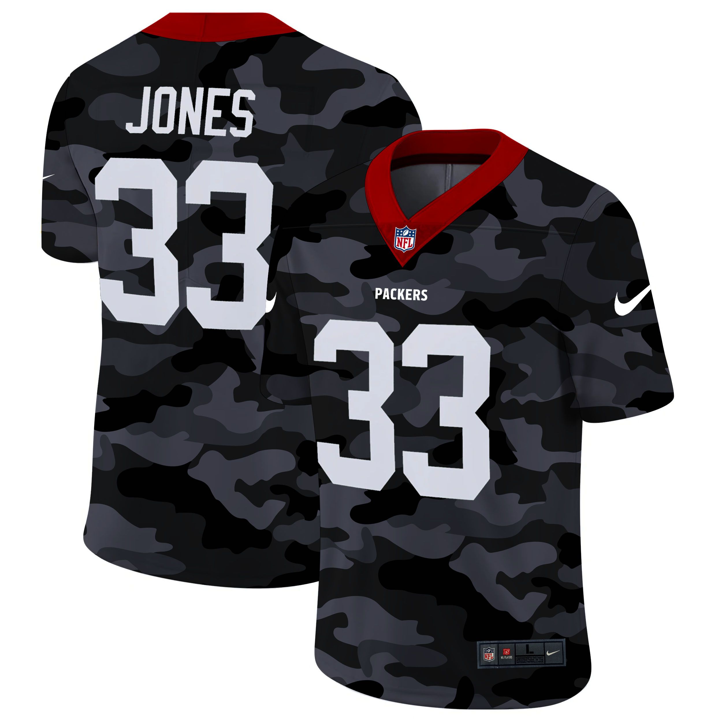 Men Green Bay Packers #33 Jones 2020 Nike Camo Salute to Service Limited NFL Jerseys->los angeles chargers->NFL Jersey